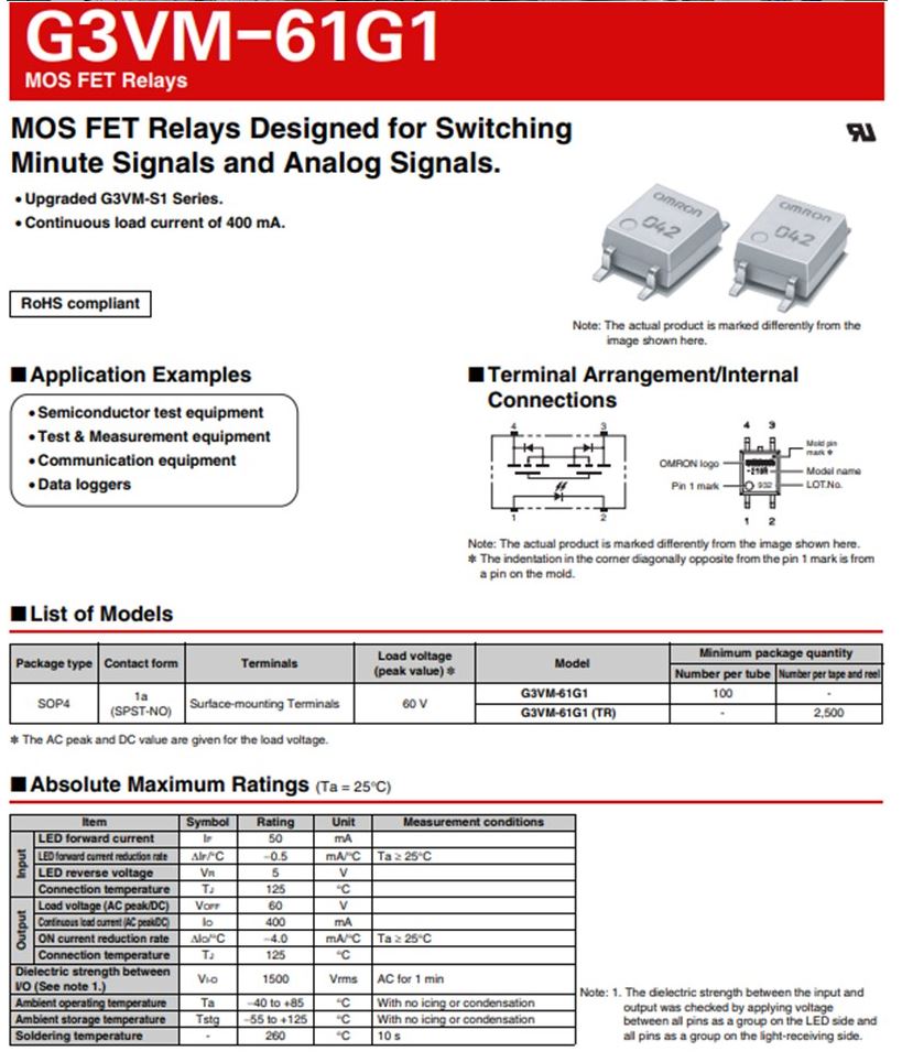 G3VM61G1 OMRON KOREA 정식 수입품 / OMRON MOS FET RELAY / OMRON RELAY / 오므론