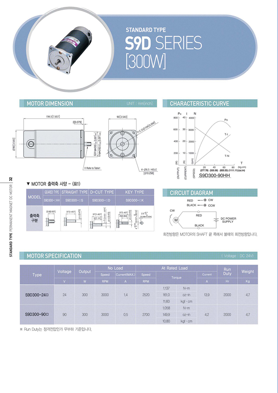 S9D300-90K SPG모터 DC모터(KEY TYPE출력축타입) 300W 90V 90각[1000021376] : 로봇마트 ...